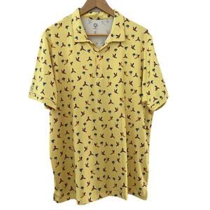 Caddy Cart Performance Polo Yellow Parrots & Palms Moisture‎ Wicking Size Large